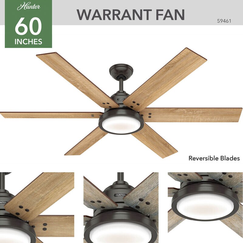 Hunter Warrant 60 in. Ceiling Fan with LED Light Kit and Wall Control - Noble Bronze, , hires