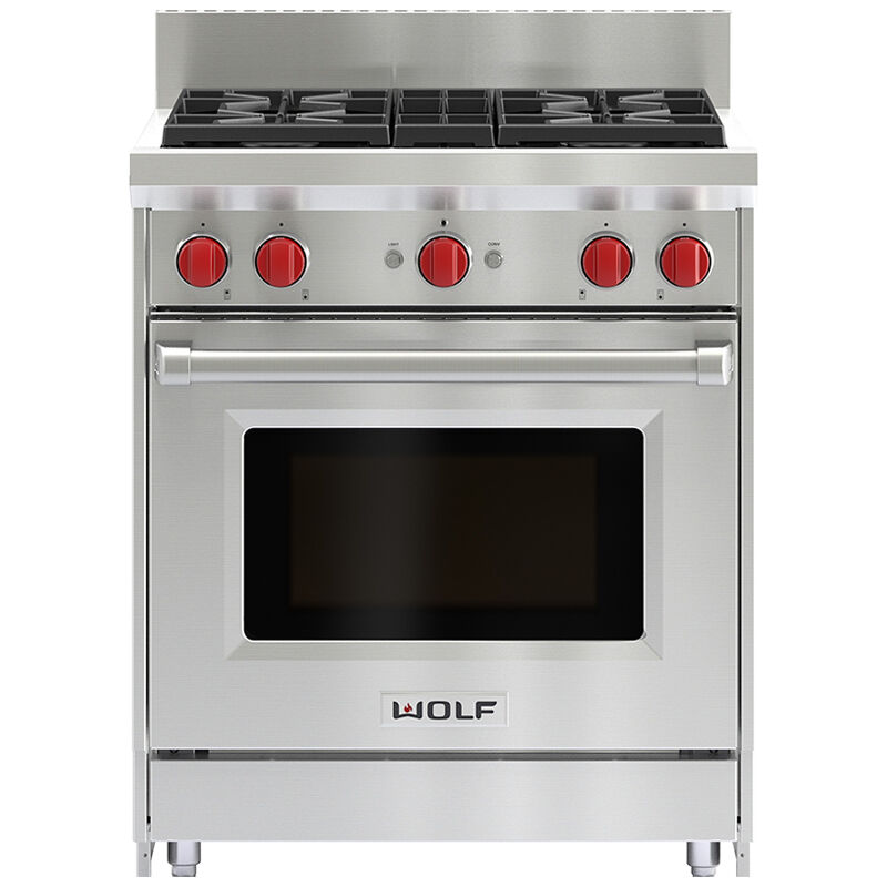 Wolf 30 in. 4.4 cu. ft. Oven Freestanding Gas Range with 4 Sealed Burners - Stainless Steel, , hires