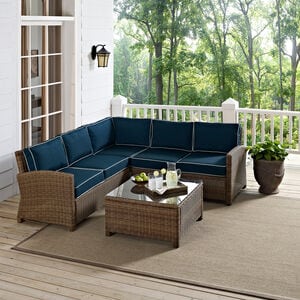 Crosley Bradenton 4 Piece Outdoor Wicker Sectional Set - Navy, , hires