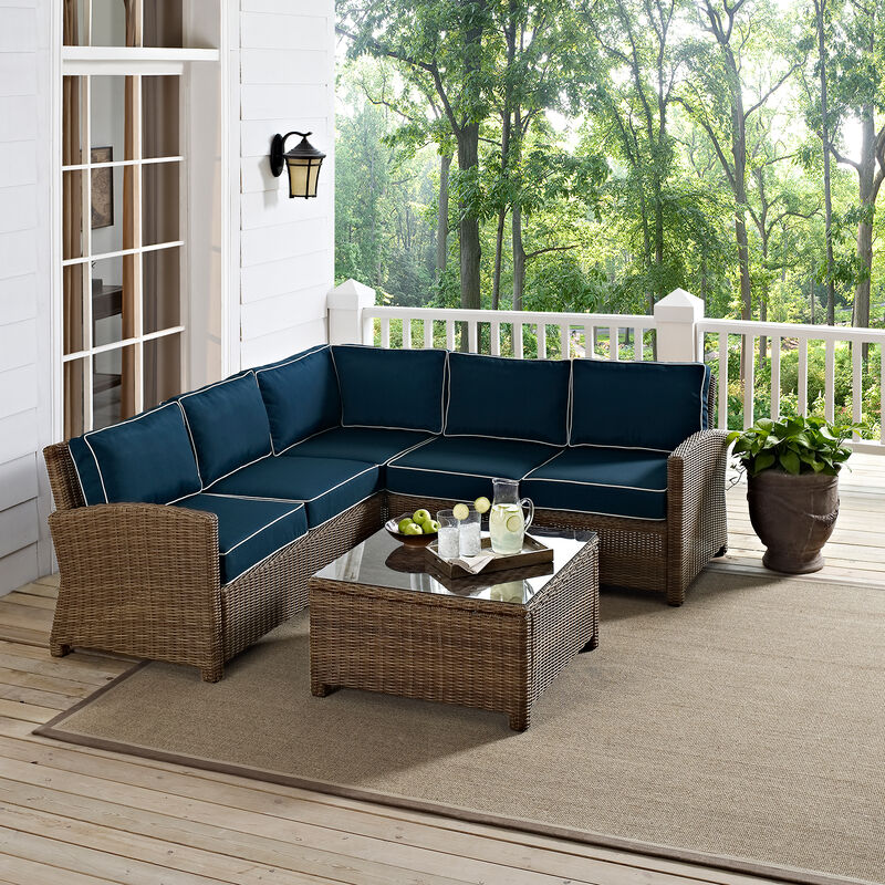 Crosley Bradenton 4 Piece Outdoor Wicker Sectional Set - Navy, , hires