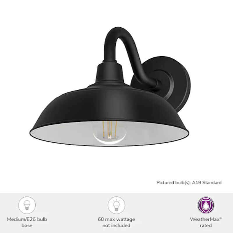 Hunter Mill Valley Rustic Modern Metal Dome Outdoor Small Wall Light - Matte Black, , hires