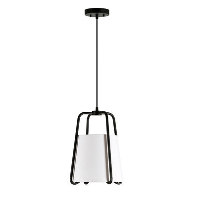 Hudson & Canal Marduk 11 in. Pendant with White Fabric Shade - Blackened Bronze | PD0351