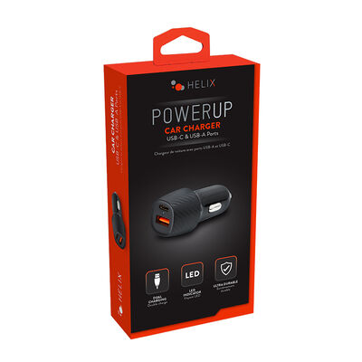 Helix Dual USB-A and USB-C PD Car Charger - Black | ETHCCHGC