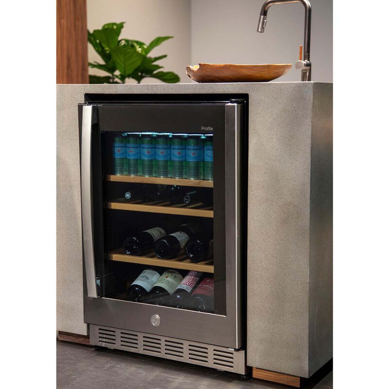 GE Profile 24 in. 5.1 cu. ft. Built-In/Freestanding Beverage Center with Pull-Out Shelves & Digital Control - Stainless Steel, , hires