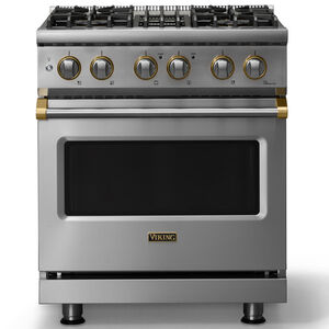 Viking 5 Series 30 in. 4.7 cu. ft. True European Convection Dual Fuel Range with 4 Sealed Burners - Stainless Steel - Natural Gas, Brushed Brass Trim Option, , hires