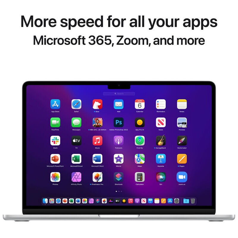 Apple MacBook Air (2022) 13.6 in. Notebook with Apple Intelligence, Apple M2 8-Core CPU, 10-Core GPU, 8 GB RAM, 512 GB SSD, up to 18 Hrs. of Battery Life & Mac OS - Silver, , hires