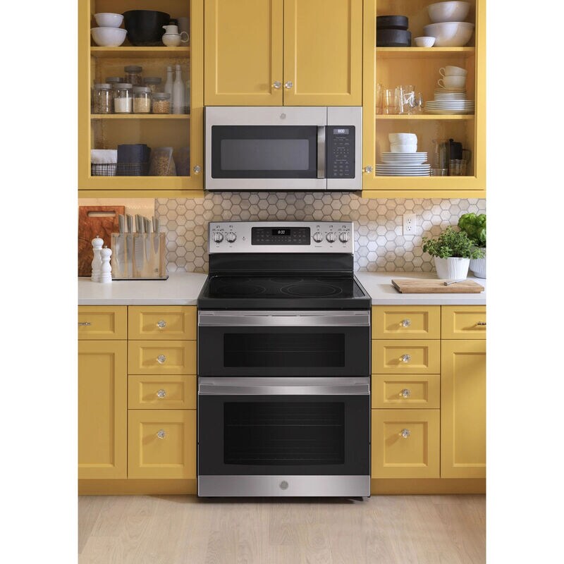 GE 30 in. 6.6 cu. ft. Air Fry Standard Convection Double Oven Electric Range with Smoothtop Burners - Stainless Steel, Stainless Steel, hires