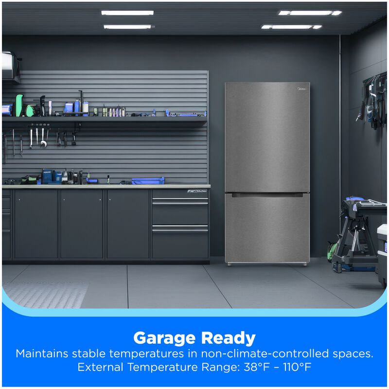 Midea 30 in. 18.7 cu. ft. Garage-Ready Bottom Freezer Refrigerator - Stainless Steel, , hires
