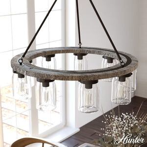 Hunter Devon Park 31 in. 9-Light Chandelier with Clear Glass - Onyx Bengal, , hires