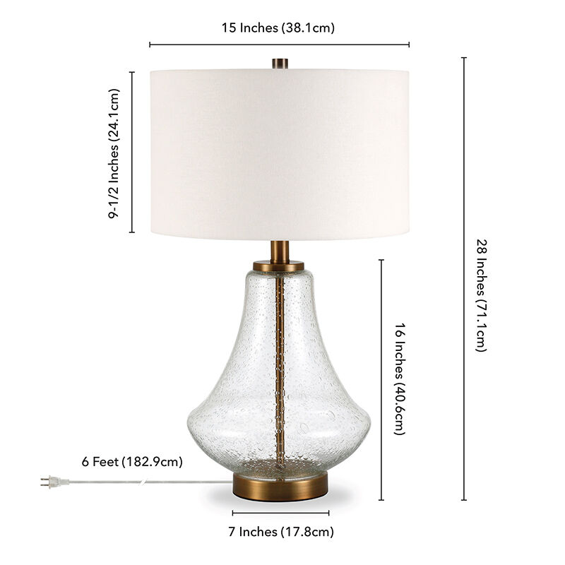Hudson & Canal Lagos Table Lamp In Brushed Brass And Seeded Glass - Flax, , hires
