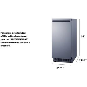 Summit 15 in. Built-In Left-Hinged Undercounter Ice Maker with 26 lb. Ice Storage, Auto-Defrost & Digital Control - Stainless Steel, , hires