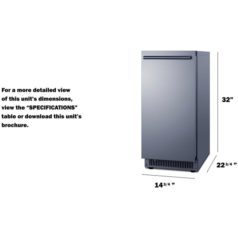 Summit 15 in. Built-In Left-Hinged Undercounter Ice Maker with 26 lb. Ice Storage, Auto-Defrost & Digital Control - Stainless Steel, , hires