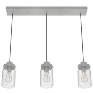 Hunter Devon Park 4.5 in. 3-Light Linear Cluster Ceiling Light with Clear Glass - Brushed Nickel, , hires