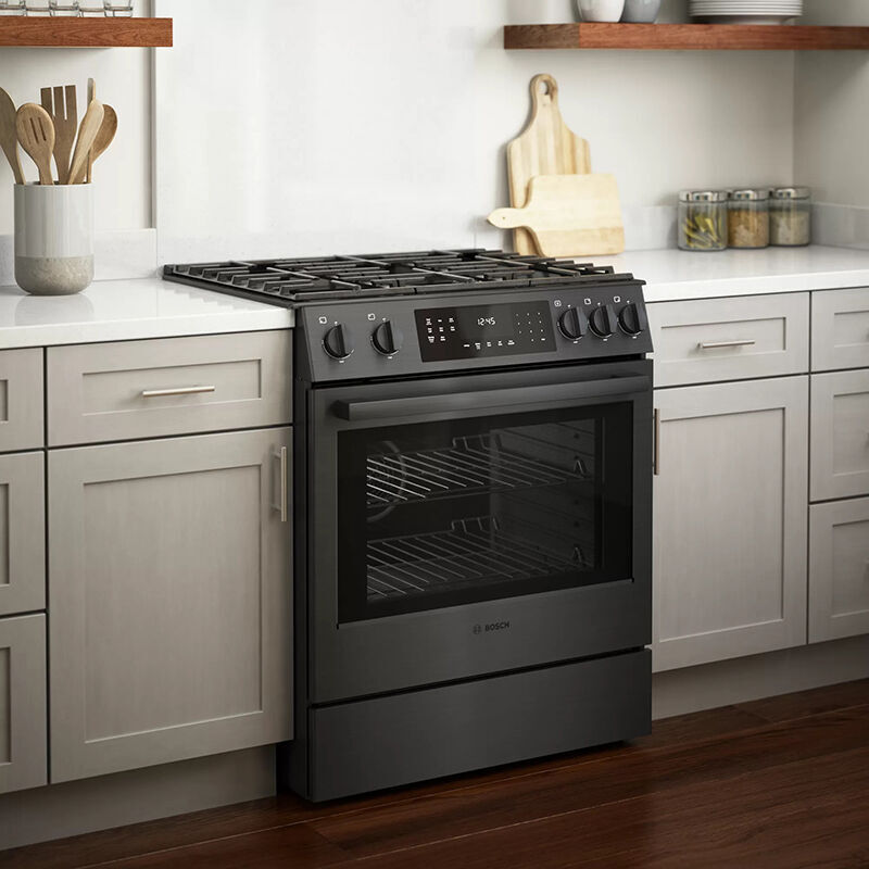Bosch 800 Series 30 in. 4.8 cu. ft. Standard Convection Slide-In Gas Range with 5 Sealed Burners - Black Stainless Steel, , hires