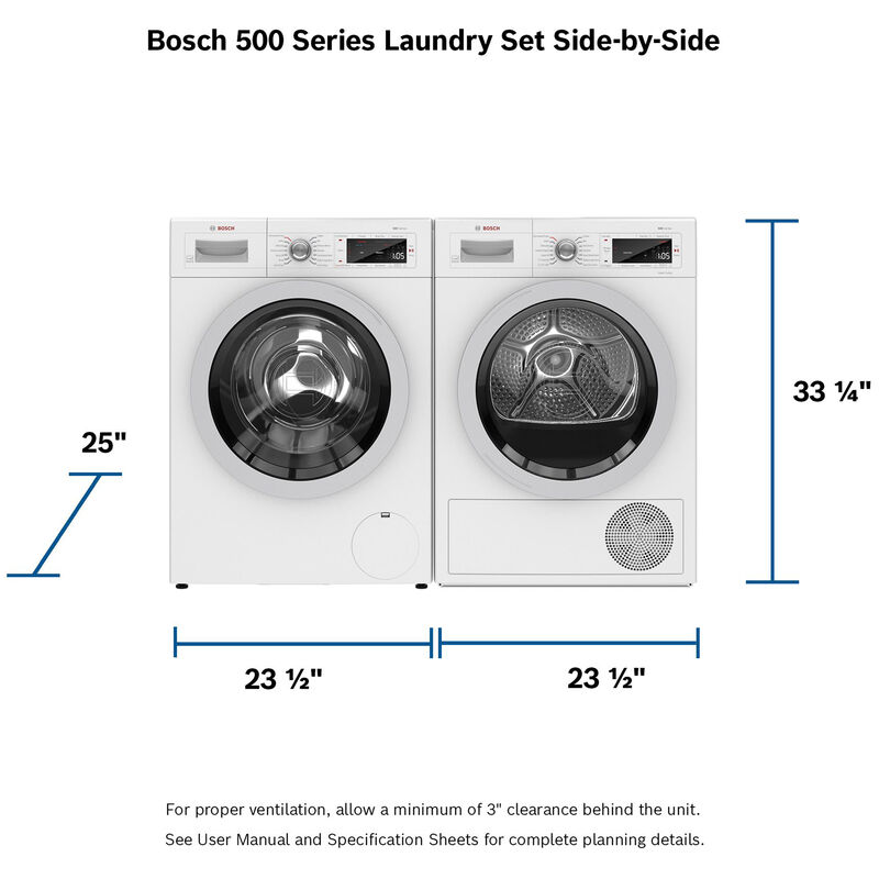 Bosch 500 Series 24 in. 2.2 cu. ft. Stackable Front Load Washer with SpeedPerfect, EcoSilence Motor & Sanitize Cycle - White, , hires