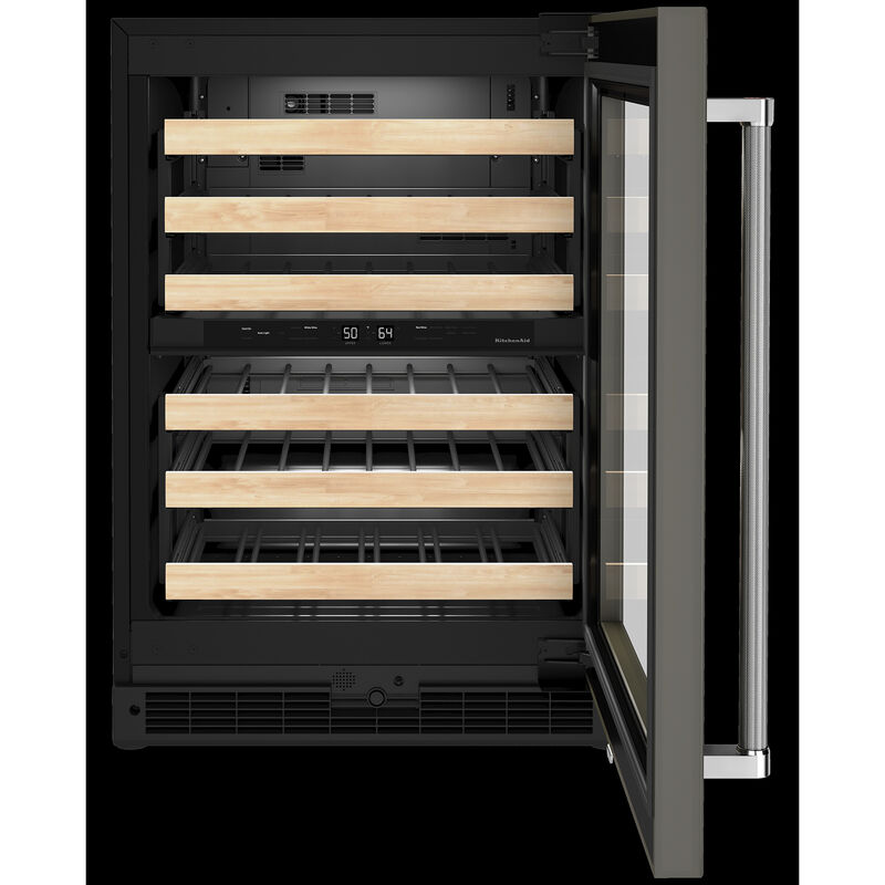 KitchenAid 24 in. Undercounter Wine Cooler with Wood Front Racks, Dual Zones & 46 Bottle Capacity Right Hinged - Custom Panel Ready, , hires