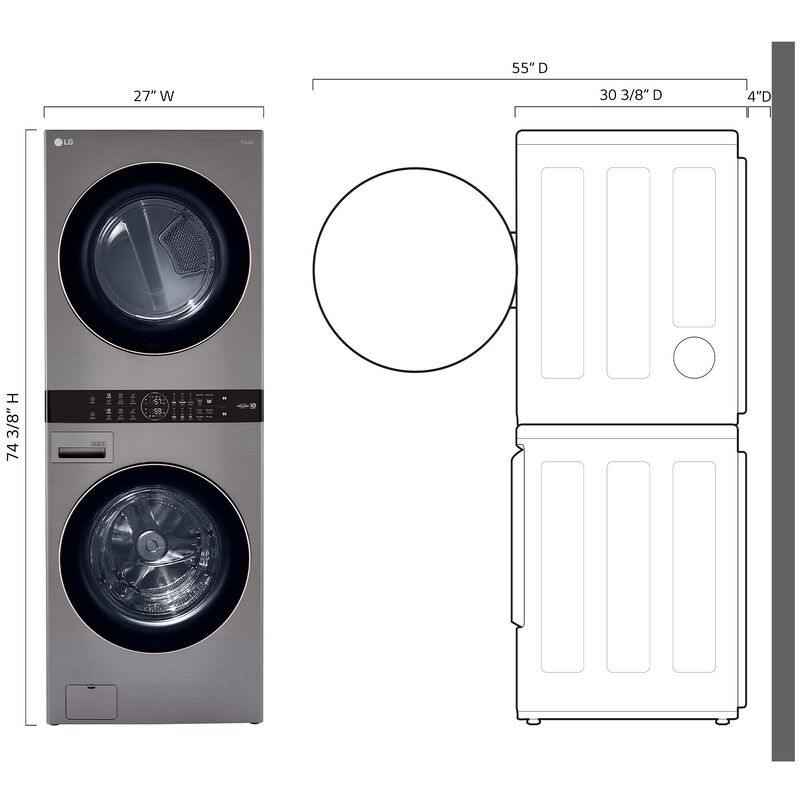 LG 27 in. WashTower with 4.5 cu. ft. Washer with 6 Wash Programs & 7.4 cu. ft. Electric Dryer with 6 Dryer Programs, Sensor Dry & Wrinkle Care - Graphite Steel, Graphite Steel, hires