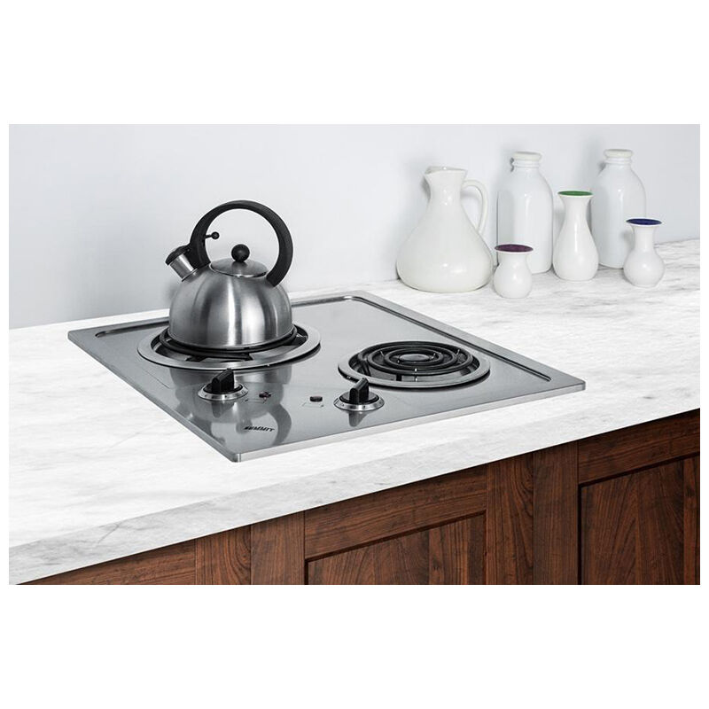 Summit 21 in. 2-Burner Electric Cooktop - Stainless Steel, , hires
