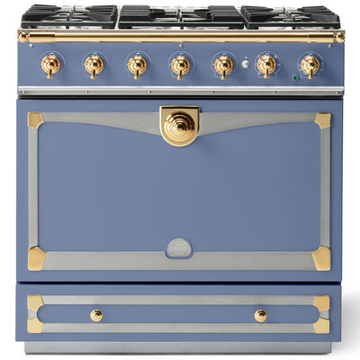 La Cornue Cornufe Series 36 in. 3.8 cu. ft. Dual Convection Dual Fuel Range with 5 Sealed Burners - Provence Blue | C9LF