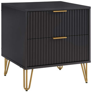 Manhattan Comfort DUMBO 2.0 Modern Nightstand with 2 Drawer & Metal Feet - Black, Black, hires