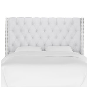 Skyline Twin Nail Button Tufted Wingback Headboard in Velvet - White, White, hires