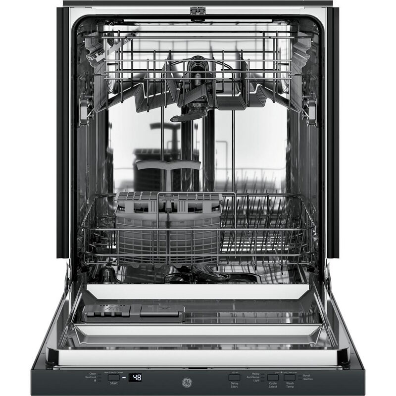 GE 24 in. Top Control Flush-Mount Dishwasher with 51 dBa Sound Level, Condensate Dry & Pocket Handle - Black, Black, hires