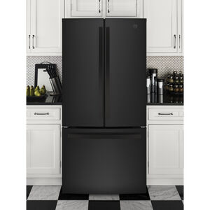 GE 33 in. 24.8 cu. ft. French Door Refrigerator with Internal Water Dispenser - Black on Black, Black on Black, hires