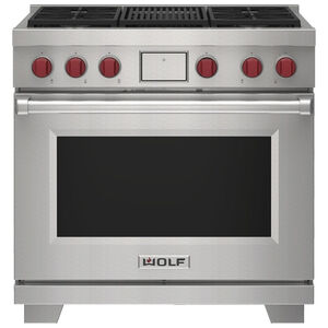 Wolf 36 in. 6.3 cu. ft. Smart Convection Oven Freestanding Natural Gas Dual Fuel Range with 4 Sealed Burners & Grill - Stainless Steel, , hires