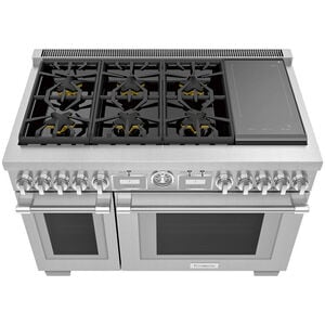 Thermador Pro Grand Professional Series 48 in. 8.2 cu. ft. Smart True European Convection Double Oven Dual Fuel Range with 6 Sealed Burners - Stainless Steel, , hires