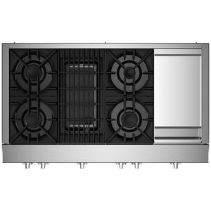JennAir Rise 48 in. 4-Burner Professional Style Natural Gas Rangetop with Chrome-Infused Griddle, Grill, Simmer Burner & Power Burner - Stainless Steel, , hires