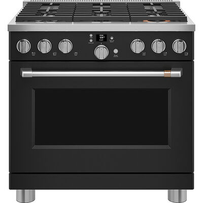 Cafe Commercial-Style 36 in. 6.2 cu. ft. Smart Convection Oven Freestanding Gas Range with 6 Sealed Burners - Matte Black | CGY366P3TD1