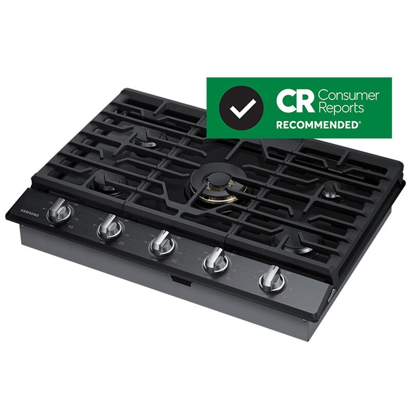 Samsung 30 in. 5-Burner Smart Natural Gas Cooktop with Griddle, Simmer Burner & Power Burner - Black Stainless, Black Stainless, hires