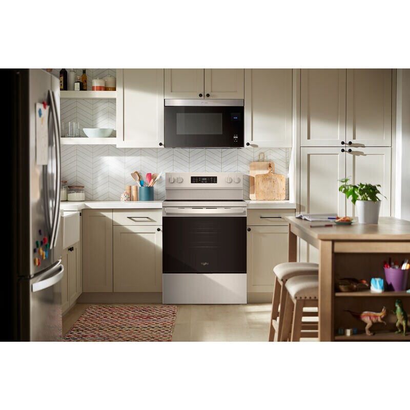 Whirlpool 30 in. 5.3 cu. ft. Air-Fry Standard Convection Electric Range with Radiant Burners - Fingerprint Resistant Stainless Steel, , hires