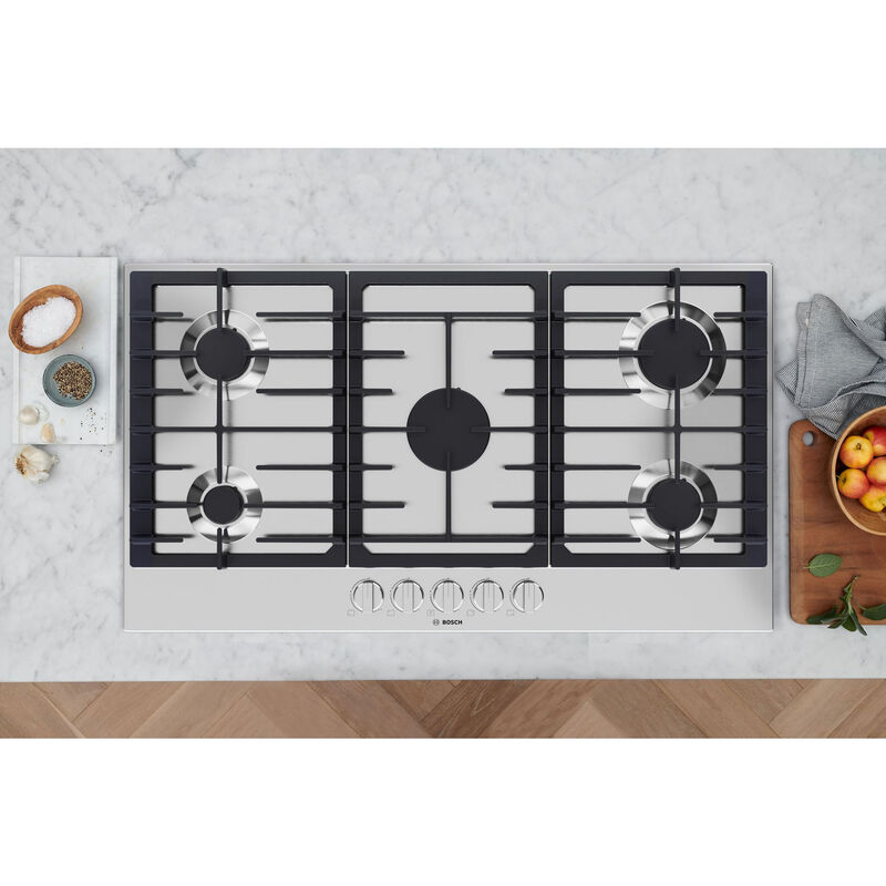 Bosch 300 Series 36 in. 5-Burner Natural Gas Cooktop with Simmer Burner & Power Burner - Stainless Steel, , hires