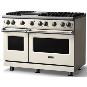 Viking 5 Series 48 in. 6.1 cu. ft. Standard Convection Double Oven Gas Range with 6 Sealed Burners & Griddle - Pure White, , hires