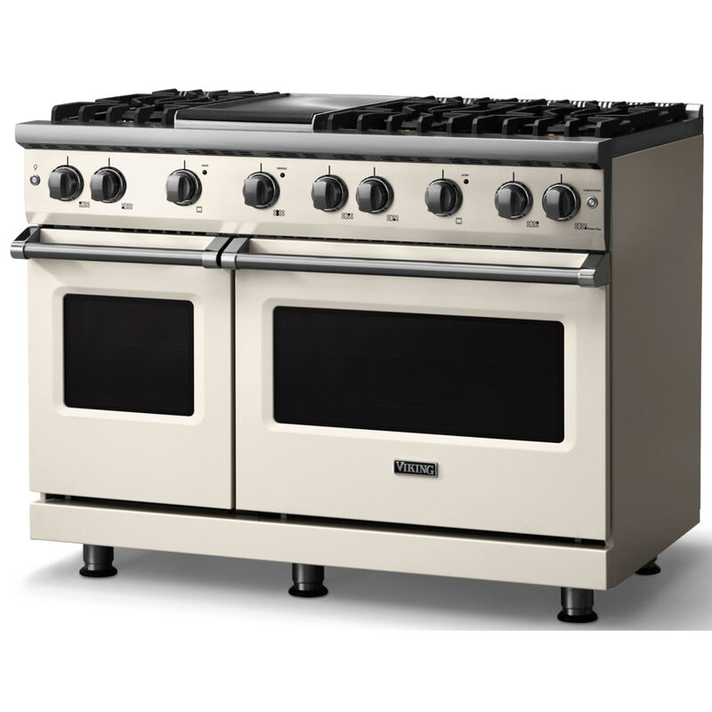 Viking 5 Series 48 in. 6.1 cu. ft. Standard Convection Double Oven Gas Range with 6 Sealed Burners & Griddle - Pure White, , hires