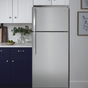 GE 28 in. 16.6 cu. ft. Top Freezer Refrigerator - Stainless Steel, Stainless Steel, hires