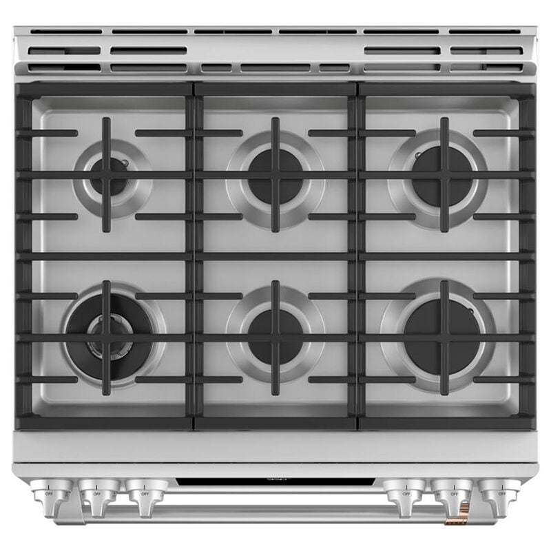 Cafe 30 in. 7 cu. ft. Smart Air Fry True European Convection Double Oven Slide-In Dual Fuel Range with 6 Sealed Burners & Griddle - Stainless Steel, Stainless Steel, hires