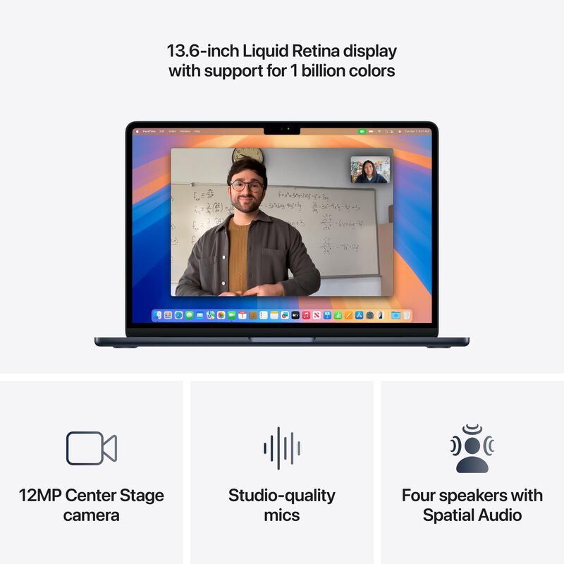 Apple MacBook Air (2025) 13.6 in. Notebook with Apple Intelligence, Apple M4 10-Core CPU, 8-Core GPU, 16 GB RAM, 256 GB SSD, up to 18 Hrs. of Battery Life & Mac OS - Midnight, , hires