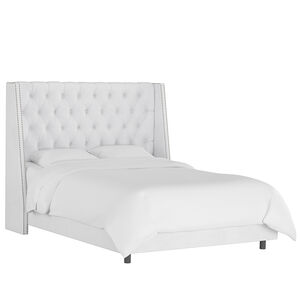 Skyline California King Nail Button Tufted Wingback Bed in Velvet - White, White, hires