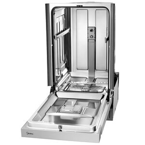 Midea 18 in. Front Control Dishwasher with 52 dBA Sound Level & Pocket Handle - Stainless Steel, , hires