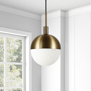 Hudson & Canal 10 in. Large Globe Orb Pendant with Frosted Glass - Brass, , hires