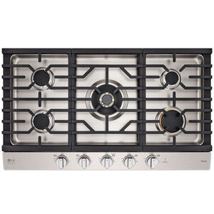 LG Studio 36 in. 5-Burner Smart Natural Gas Cooktop with Griddle, Simmer Burner & Power Burner - Stainless Steel, , hires