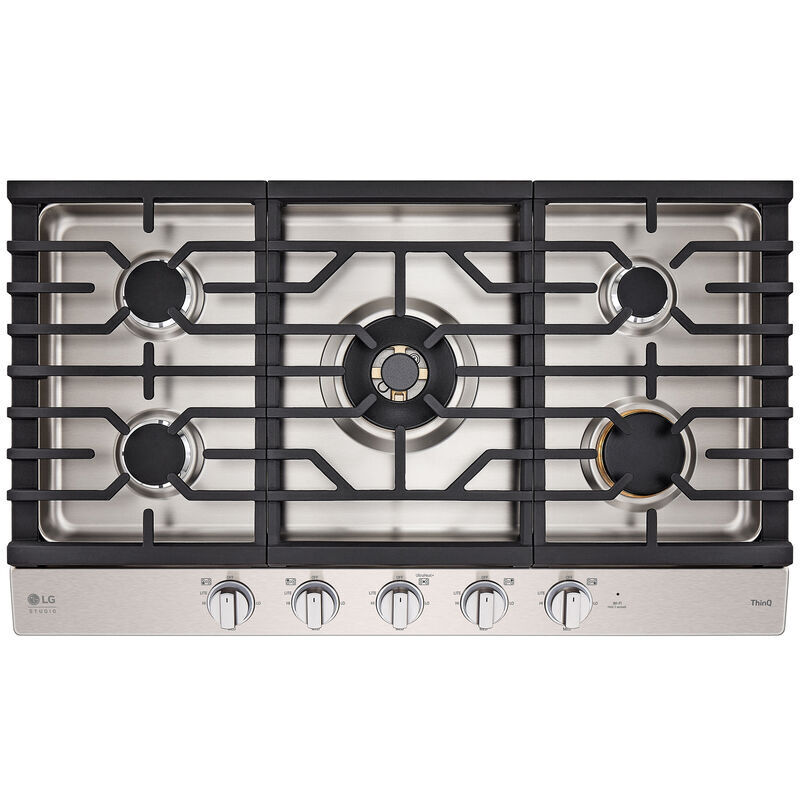 LG Studio 36 in. 5-Burner Smart Natural Gas Cooktop with Griddle, Simmer Burner & Power Burner - Stainless Steel, , hires