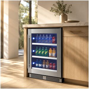 XO 24 in. Built-In/Freestanding 5.7 cu. ft. Compact Beverage Center with Adjustable Shelves & Digital Control - Stainless Steel, , hires