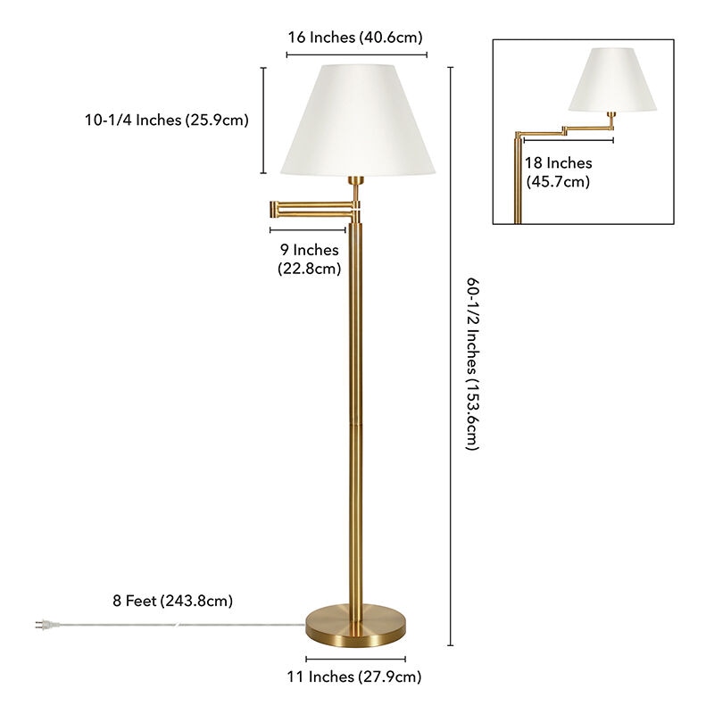 Hudson & Canal Moby Swing Arm Brass Floor Lamp with Empire Shade, , hires