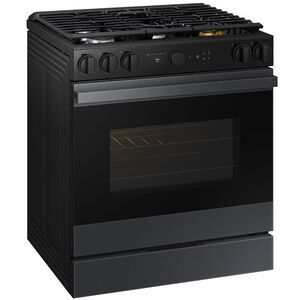 Samsung Bespoke 30 in. 6 cu. ft. Smart Air Fry True European Convection Slide-In Gas Range with 5 Sealed Burners & Griddle - Matte Black Steel, Matte Black Steel, hires