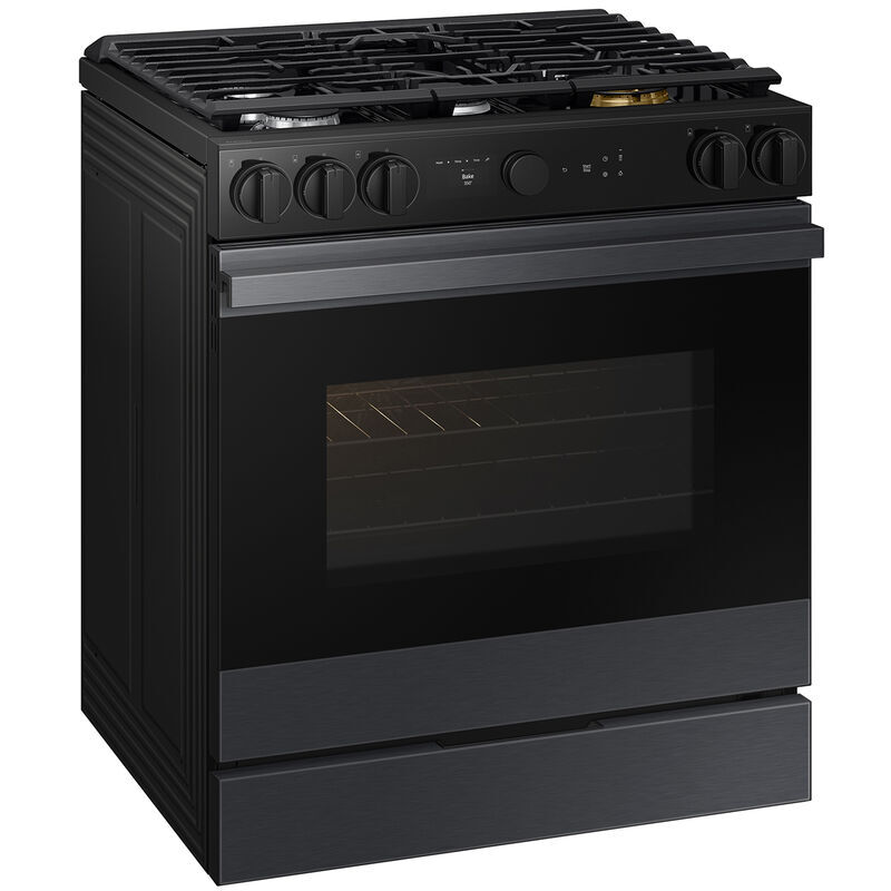 Samsung Bespoke 30 in. 6 cu. ft. Smart Air Fry True European Convection Slide-In Gas Range with 5 Sealed Burners & Griddle - Matte Black Steel, Matte Black Steel, hires