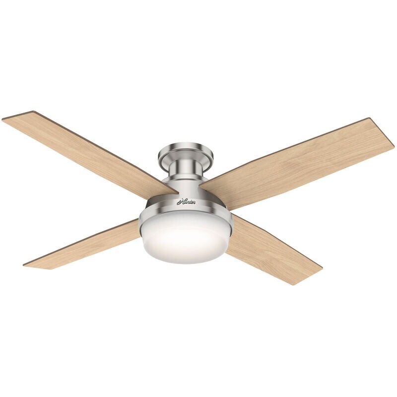 Hunter Dempsey 52 in. Low Profile Ceiling Fan with LED Light Kit and Handheld Remote - Brushed Nickel, Brushed Nickel, hires