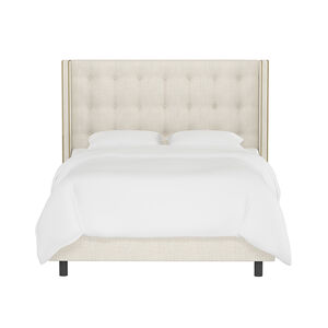 Skyline Full Nail Button Tufted Wingback Bed in Linen - Talc, Cream, hires